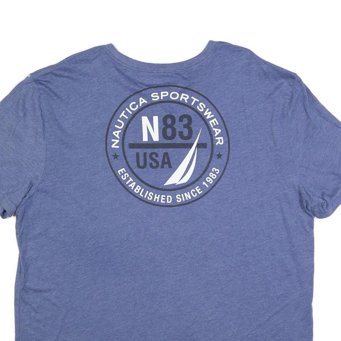 NAUTICA Mens Blue Graphic T-Shirt 2XL Short Sleeve Crew Neck Cotton Blend