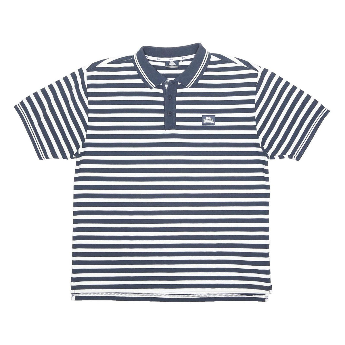 LONSDALE Mens Navy Blue & White Striped Polo Shirt XL Cotton Blend Casual Summer