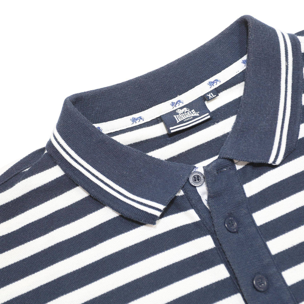 LONSDALE Mens Navy Blue & White Striped Polo Shirt XL Cotton Blend Casual Summer