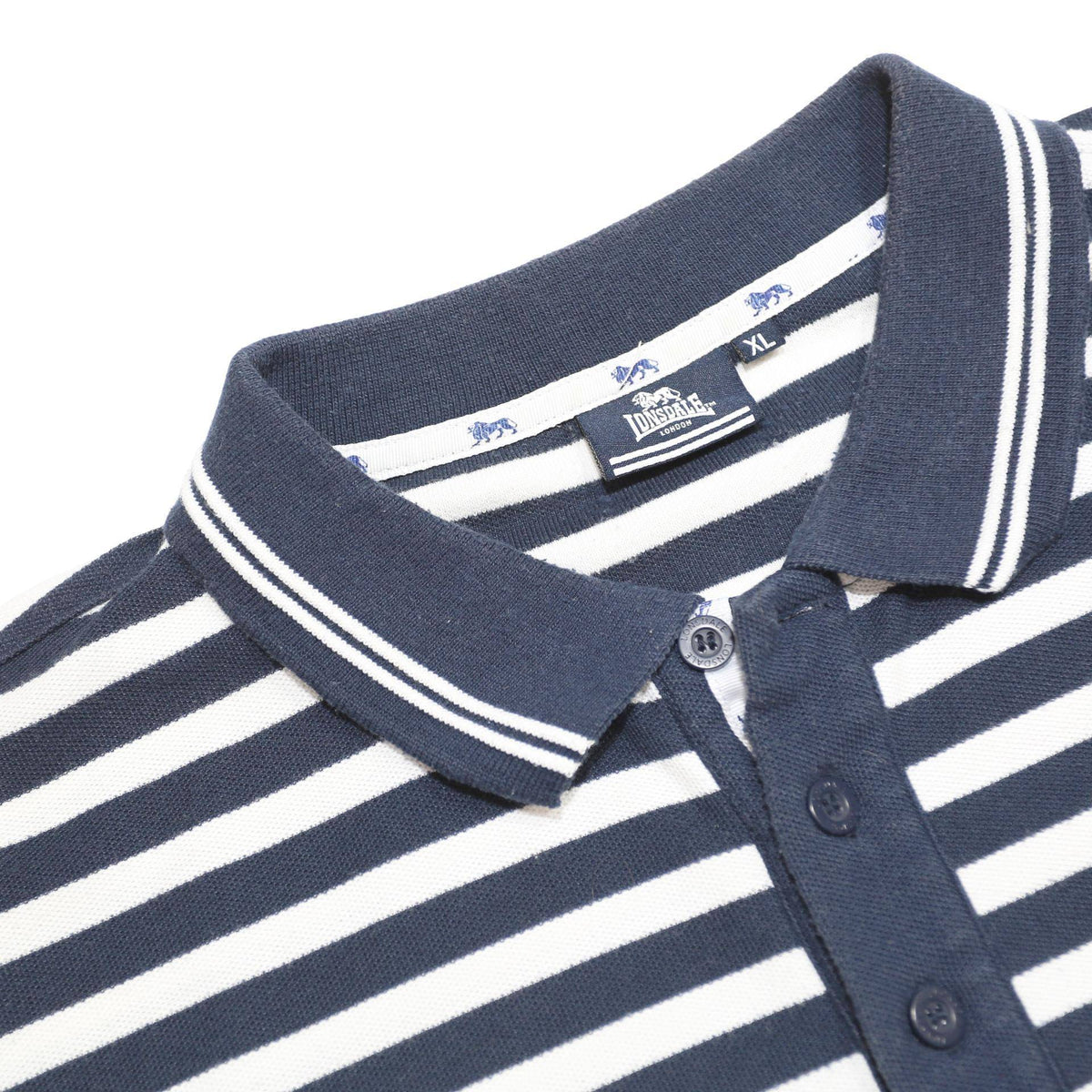 LONSDALE Mens Navy Blue & White Striped Polo Shirt XL Cotton Blend Casual Summer
