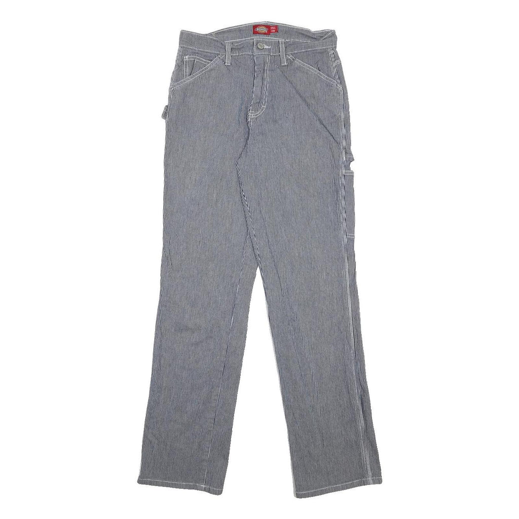 DICKIES Womens Cotton Blend Blue White Pinstripe Regular Fit Straight Leg