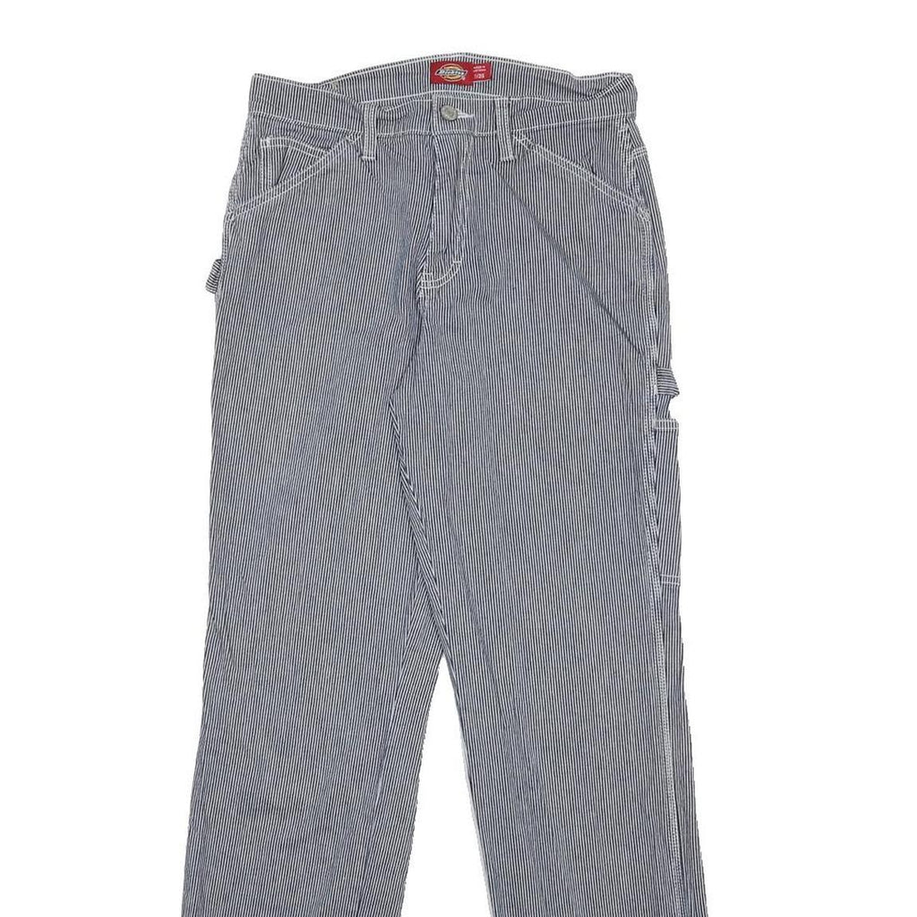 DICKIES Womens Cotton Blend Blue White Pinstripe Regular Fit Straight Leg