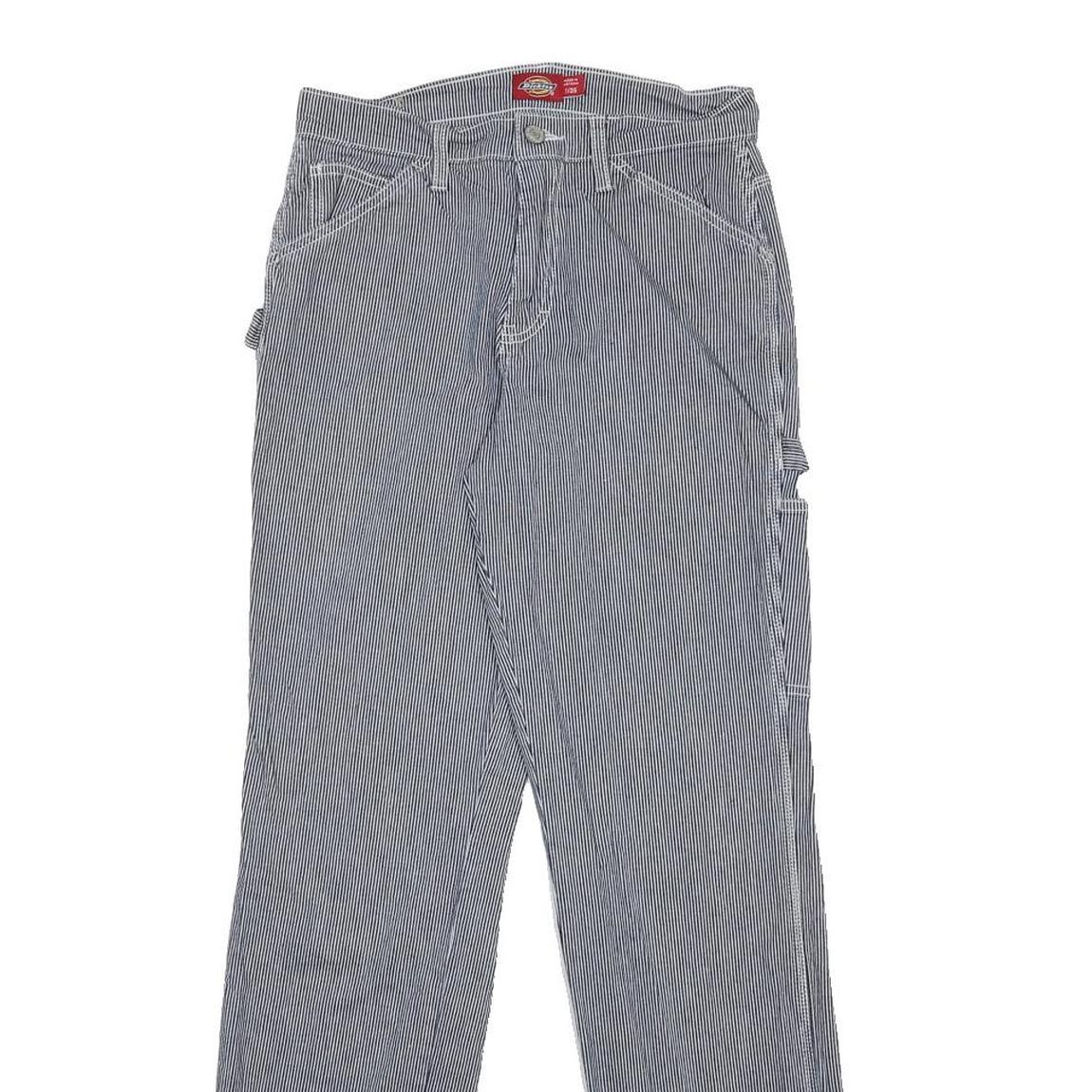 DICKIES Womens Cotton Blend Blue White Pinstripe Regular Fit Straight Leg