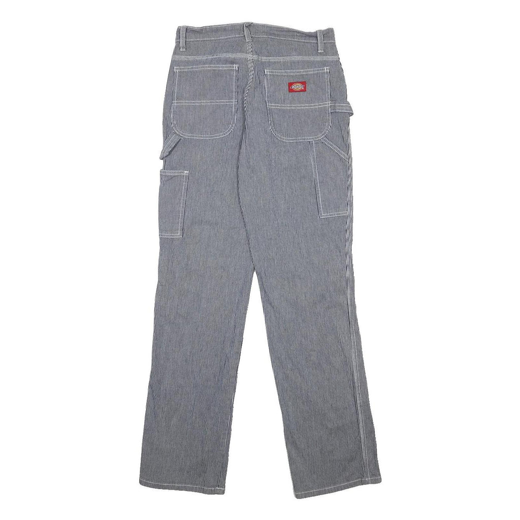 DICKIES Womens Cotton Blend Blue White Pinstripe Regular Fit Straight Leg
