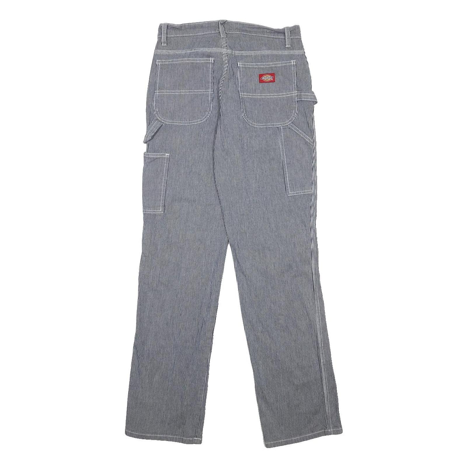 DICKIES Womens Cotton Blend Blue White Pinstripe Regular Fit Straight Leg