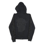 PHILIPP PLEIN Womens Black Cotton Blend Zip Up Hoodie M Skull Graphic Lace Trim