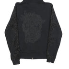PHILIPP PLEIN Womens Black Cotton Blend Zip Up Hoodie M Skull Graphic Lace Trim