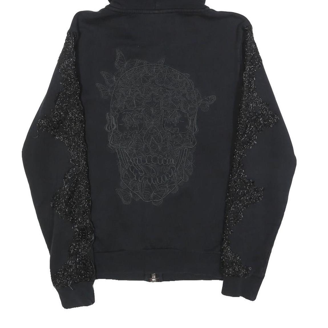 PHILIPP PLEIN Womens Black Cotton Blend Zip Up Hoodie M Skull Graphic Lace Trim