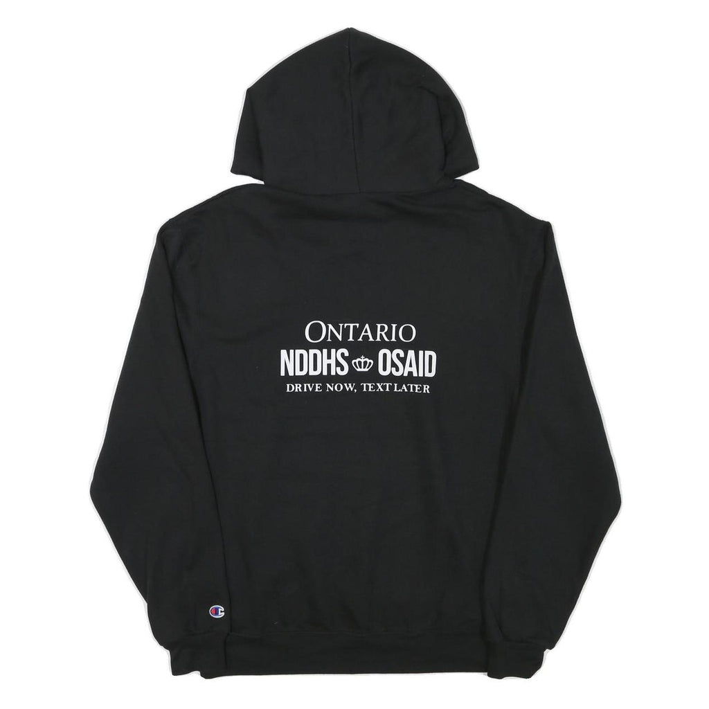 CHAMPION Mens Black Cotton Blend Pullover Hoodie M Graphic Print