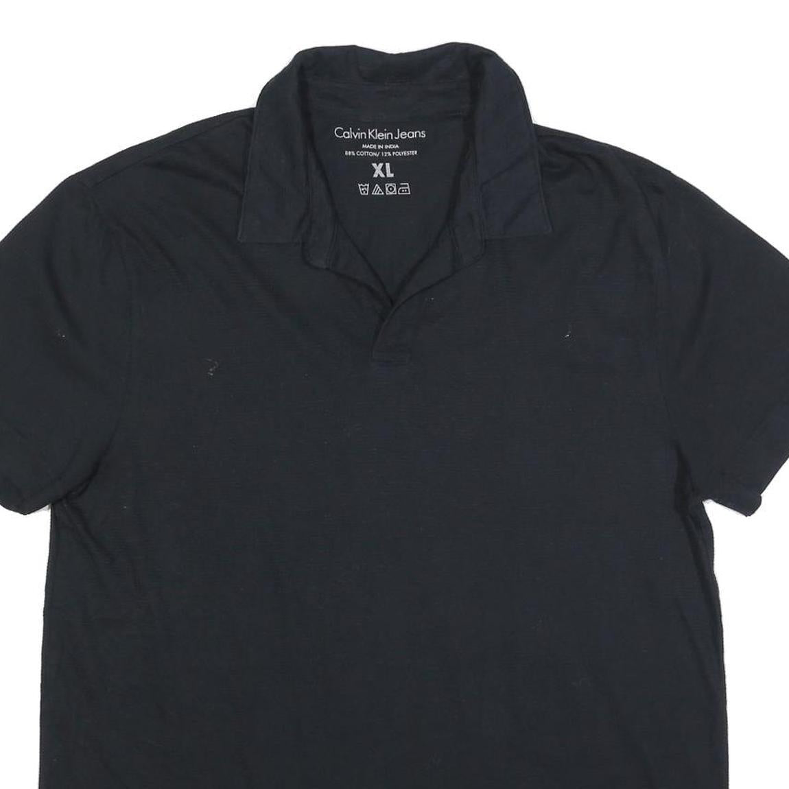 CALVIN KLEIN JEANS Mens Black Cotton Blend Short Sleeve Plain Polo Shirt XL