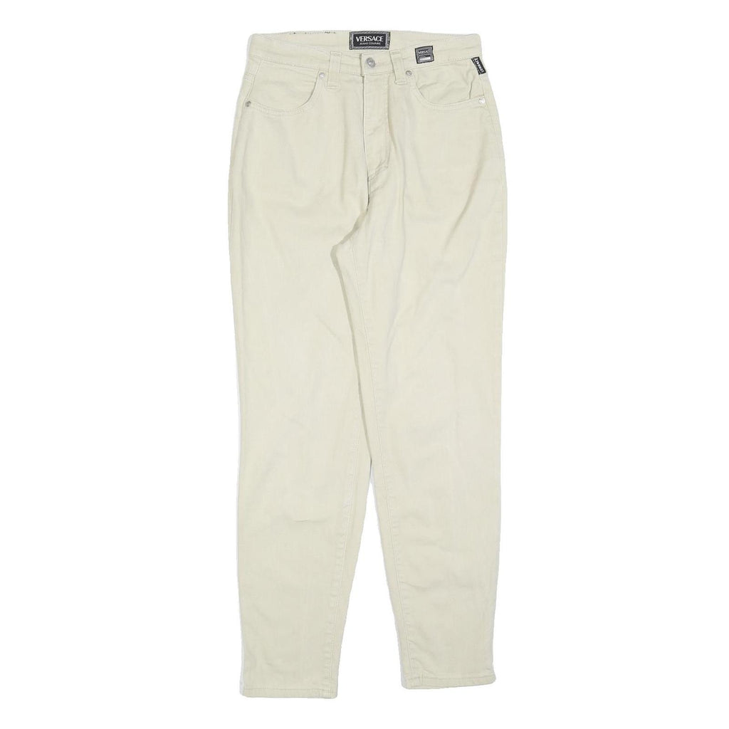 VERSACE Womens Cotton Blend Off White Regular Fit Straight Trousers W30 L30