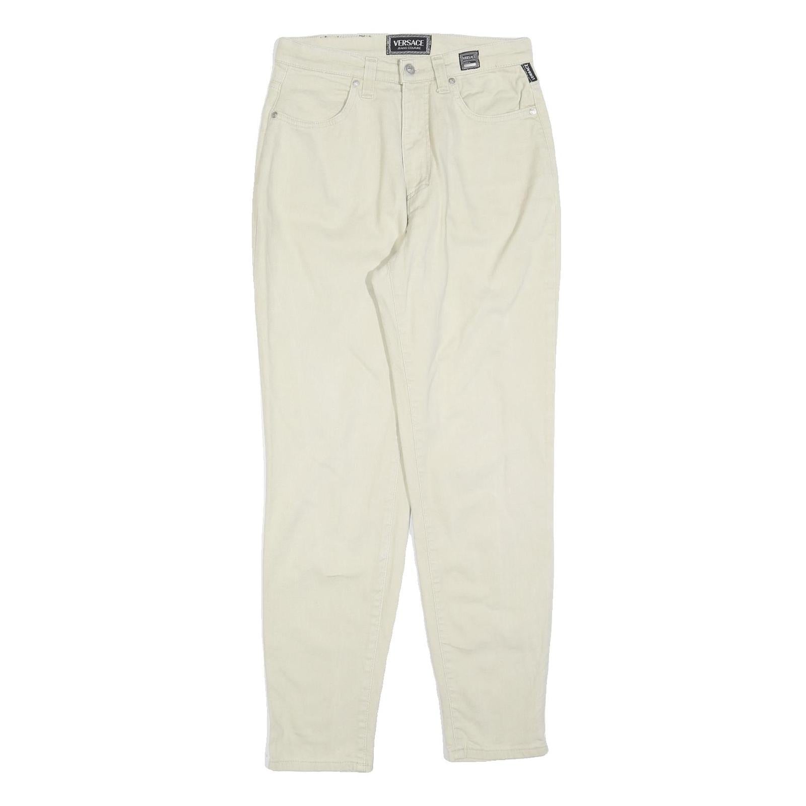 VERSACE Womens Cotton Blend Off White Regular Fit Straight Trousers W30 L30