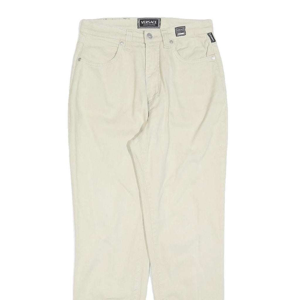VERSACE Womens Cotton Blend Off White Regular Fit Straight Trousers W30 L30