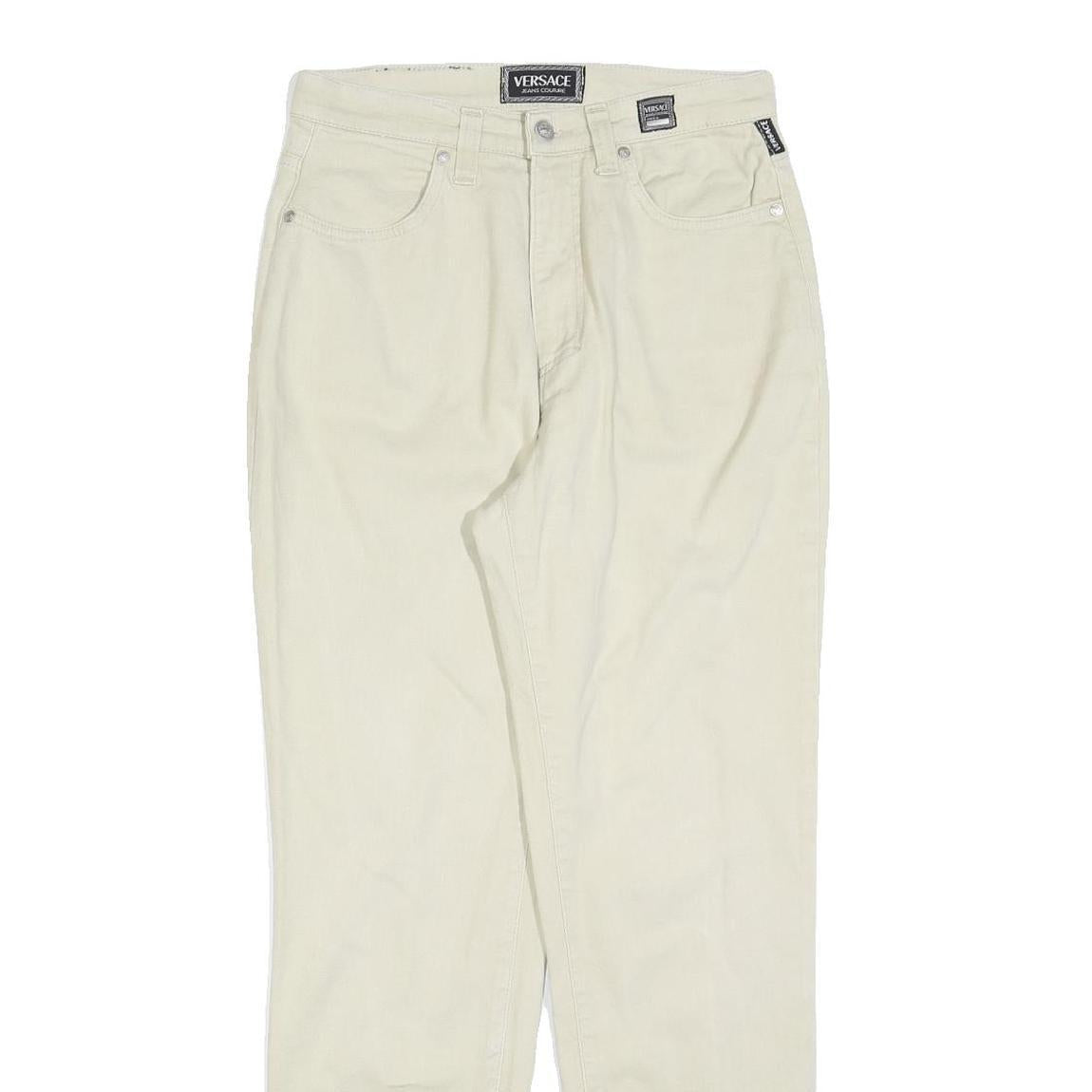 VERSACE Womens Cotton Blend Off White Regular Fit Straight Trousers W30 L30