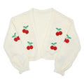 Womens White Cherry Patterned Cropped Jumper V Neck Basic Knit XL Cotton Blend