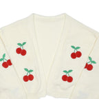 Womens White Cherry Patterned Cropped Jumper V Neck Basic Knit XL Cotton Blend