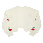 Womens White Cherry Patterned Cropped Jumper V Neck Basic Knit XL Cotton Blend