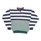 TOMMY HILFIGER Mens Patterned Jumper White Striped Tight Knit XL