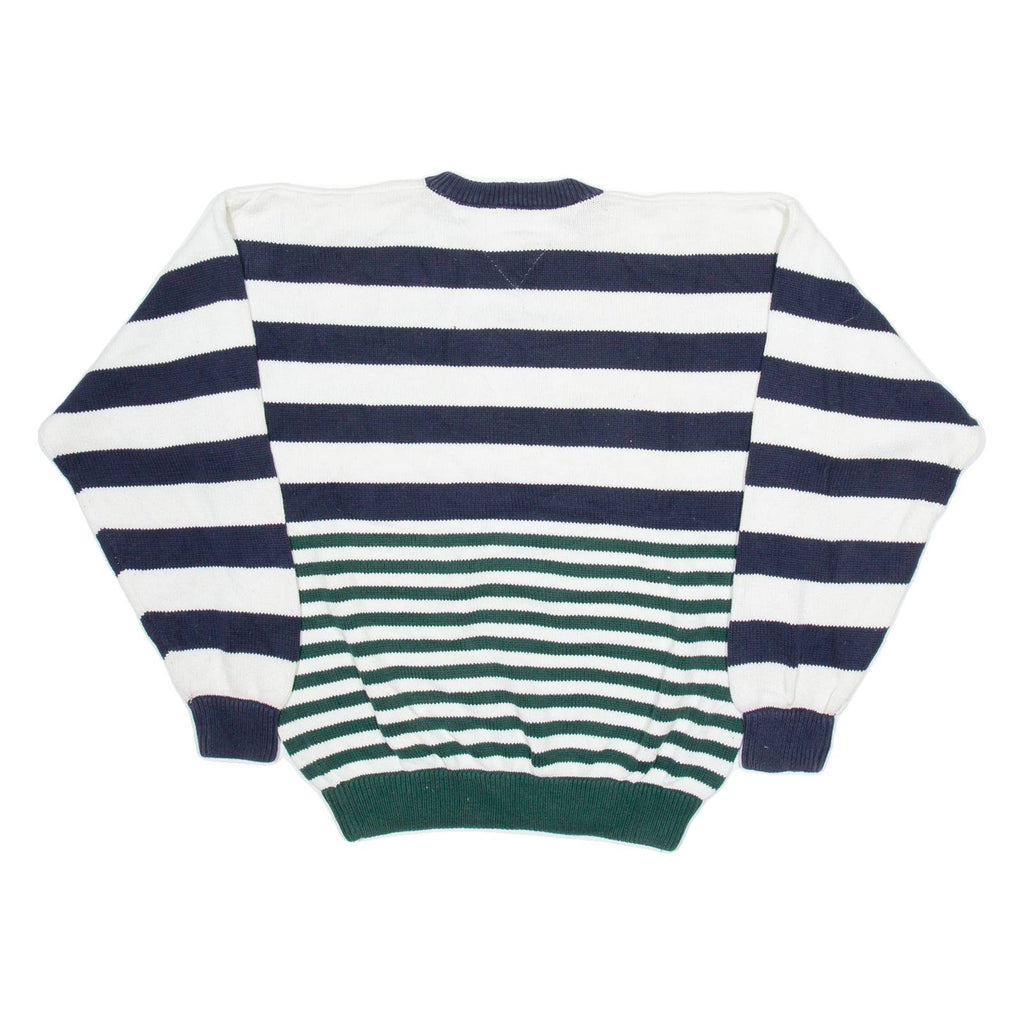 TOMMY HILFIGER Mens Patterned Jumper White Striped Tight Knit XL