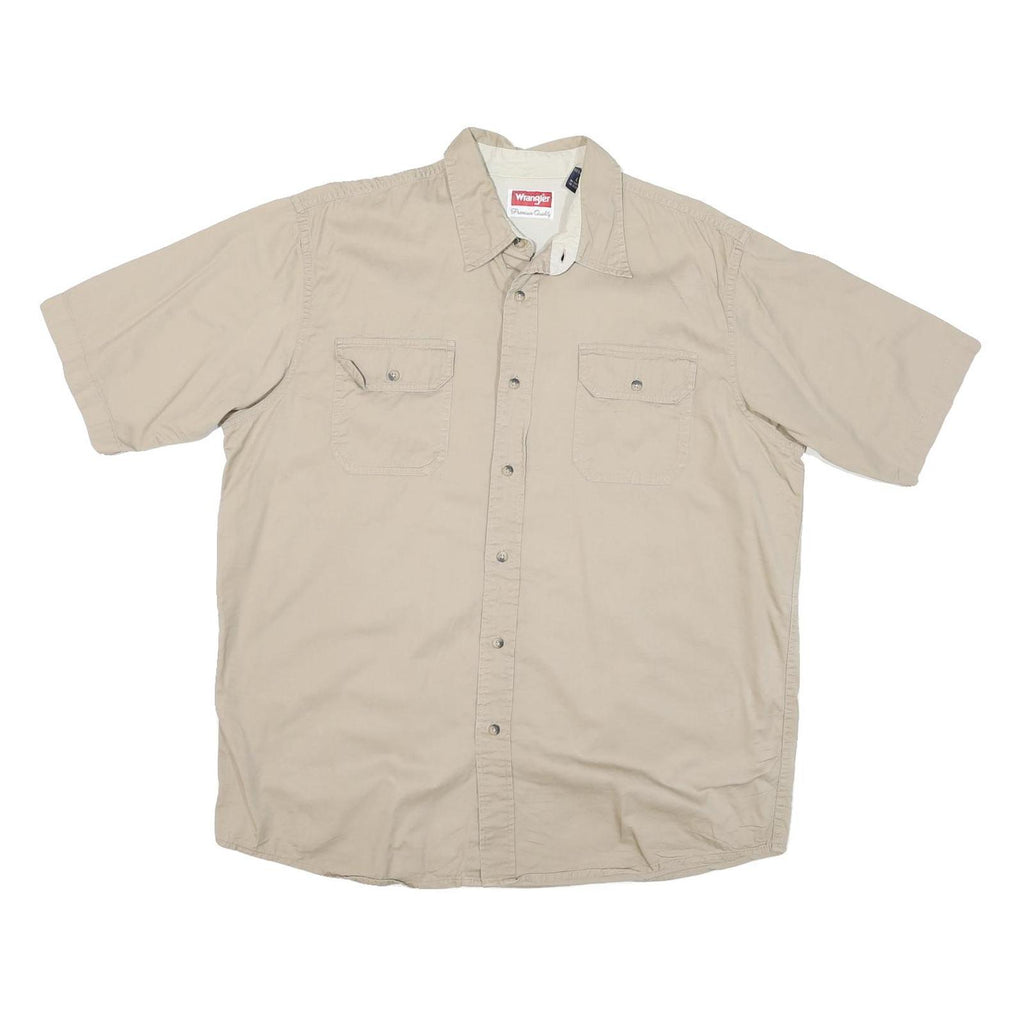 WRANGLER Mens Beige Cotton Blend Short Sleeve Shirt L Casual Utility Workwear