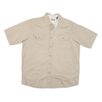 WRANGLER Mens Beige Cotton Blend Short Sleeve Shirt L Casual Utility Workwear