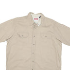 WRANGLER Mens Beige Cotton Blend Short Sleeve Shirt L Casual Utility Workwear