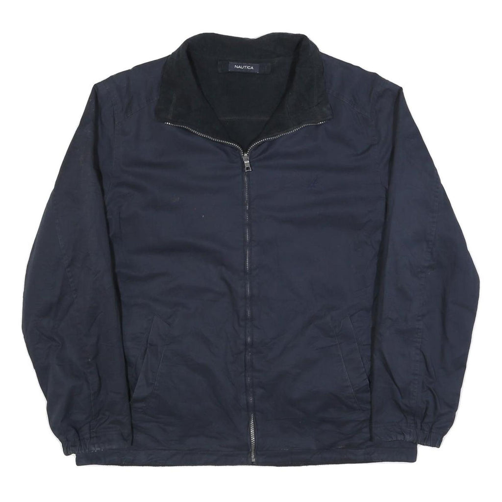 NAUTICA Mens Navy Blue Reversible Zip Jacket L Polyester Blend Plain Casual