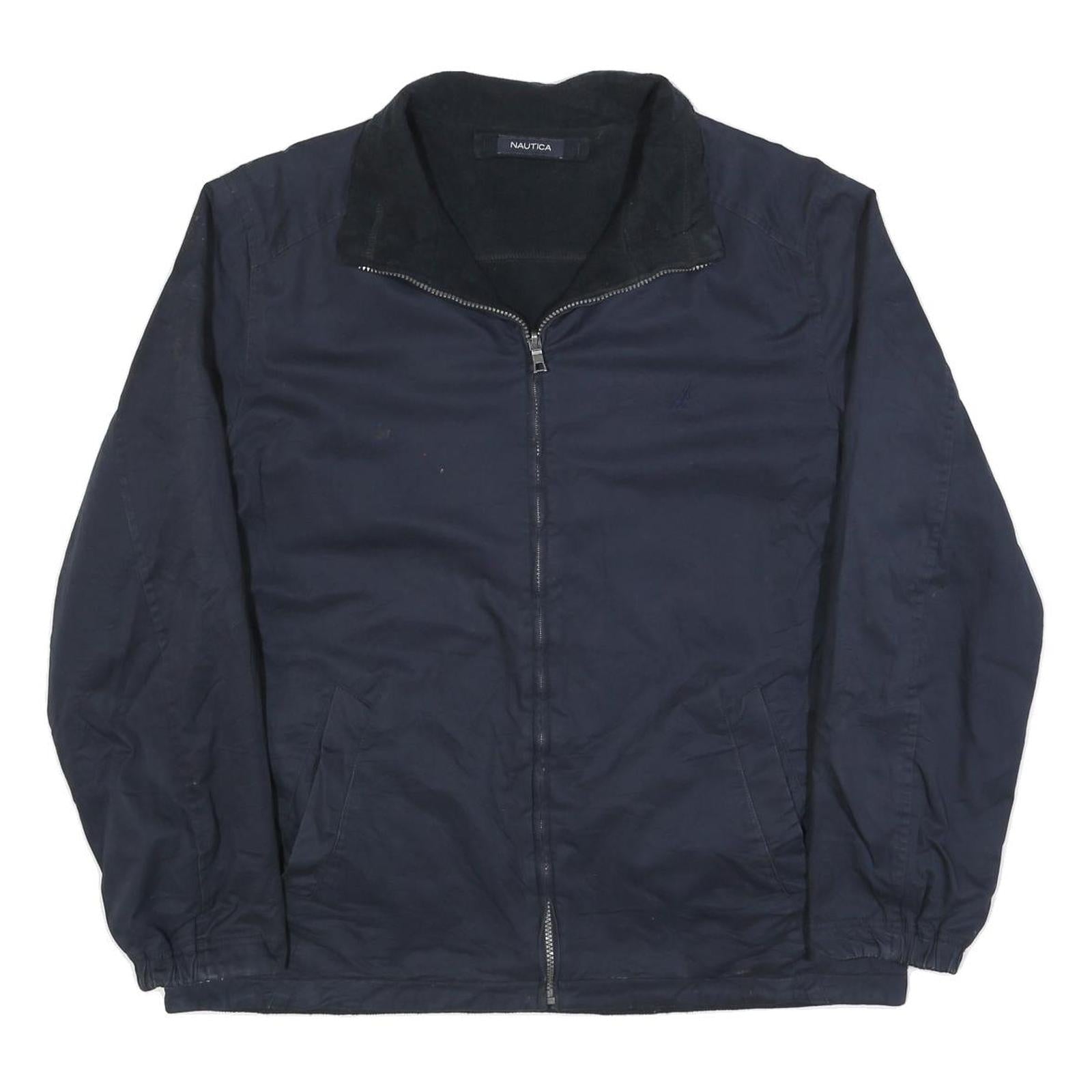 NAUTICA Mens Navy Blue Reversible Zip Jacket L Polyester Blend Plain Casual