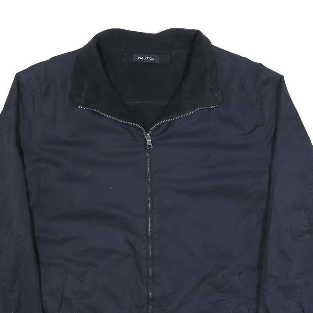NAUTICA Mens Navy Blue Reversible Zip Jacket L Polyester Blend Plain Casual