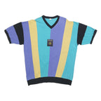 Mens Yellow & Purple & Blue V-Neck Short Sleeve Cotton Blend Shirt L Colour