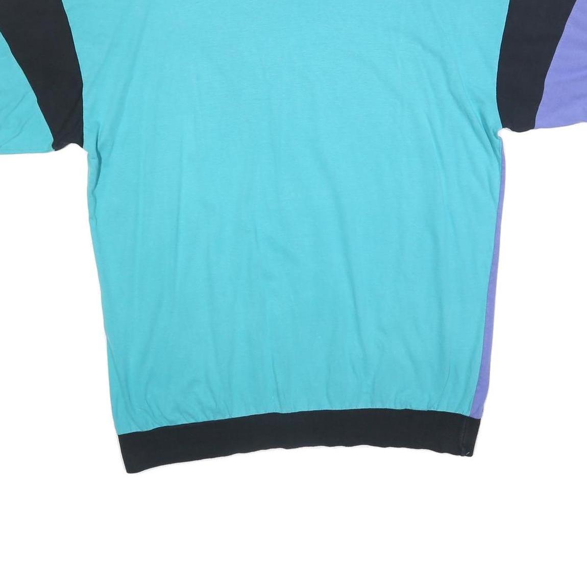 Mens Yellow & Purple & Blue V-Neck Short Sleeve Cotton Blend Shirt L Colour