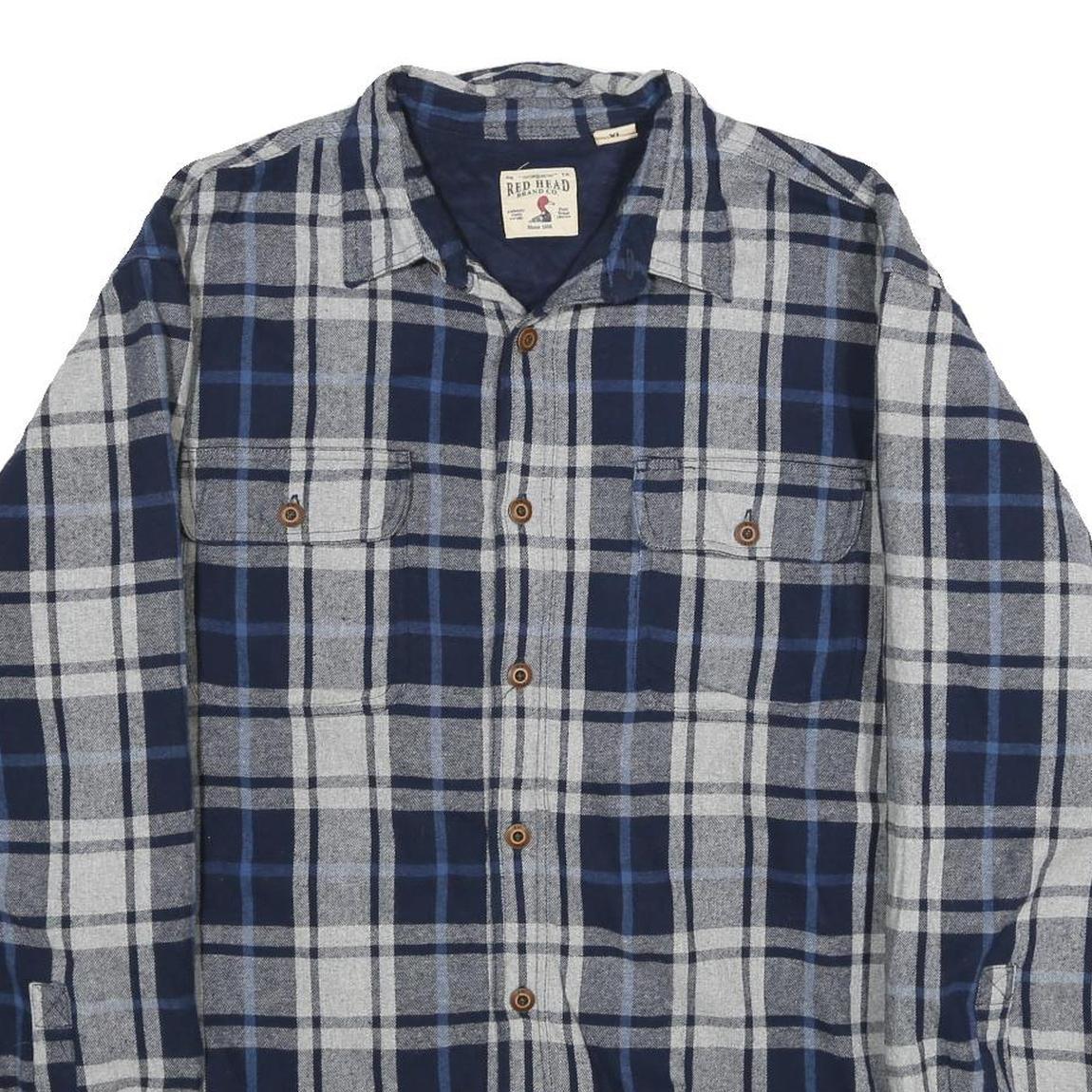 RED HEAD Mens Blue & Grey Check Cotton Blend Button Jacket XL Casual Outdoor