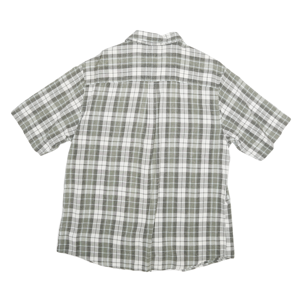 WOOLRICH Mens Green & White Check Cotton Blend Shirt L Short Sleeve Casual