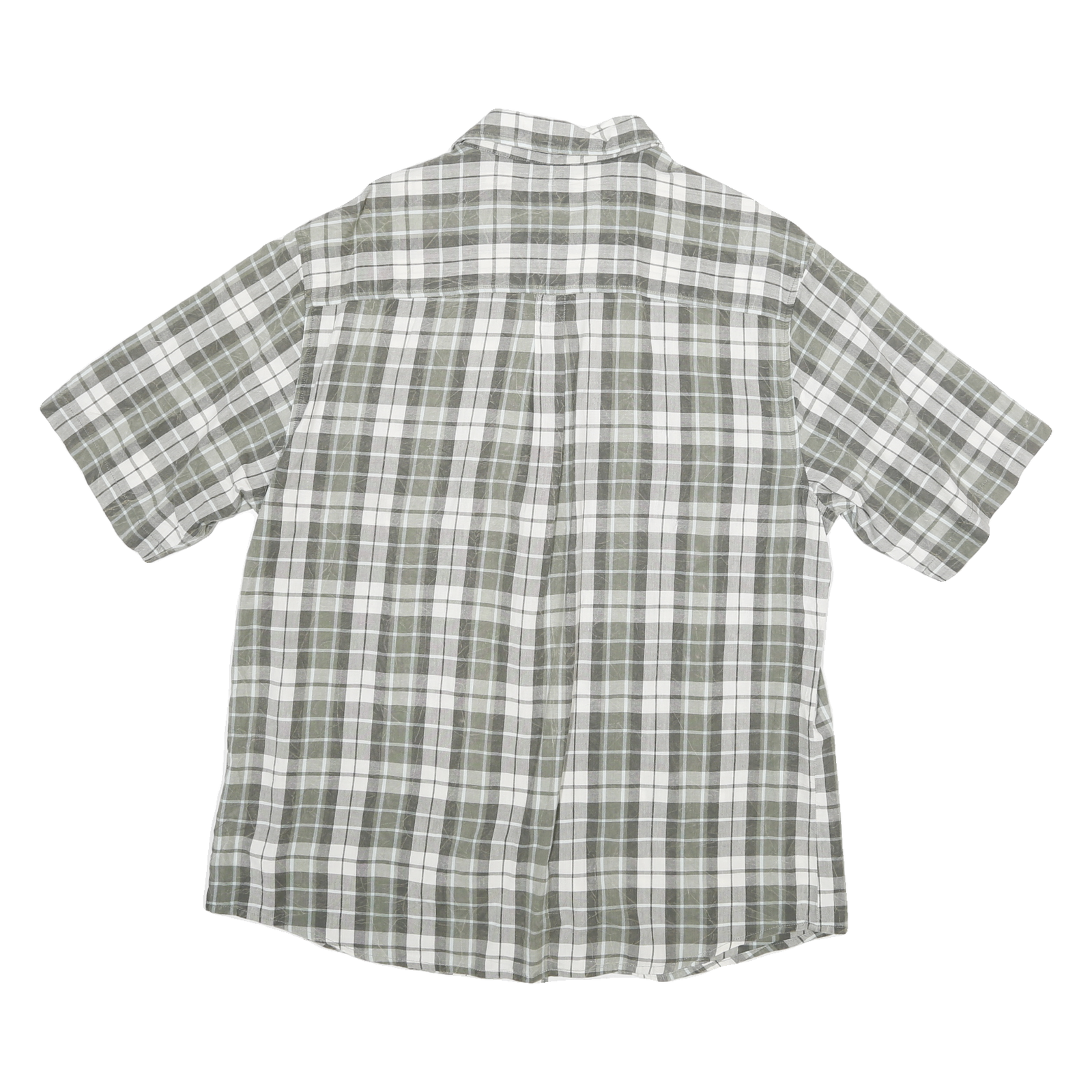 WOOLRICH Mens Green & White Check Cotton Blend Shirt L Short Sleeve Casual