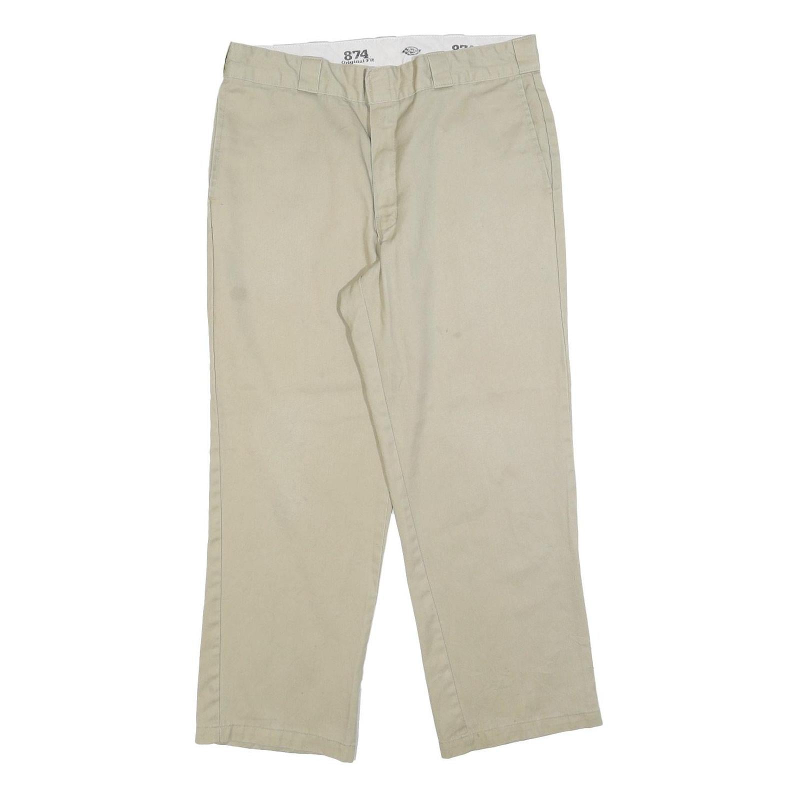 DICKIES Mens Cotton Blend Beige Regular Straight Trousers W34 L28 Classic