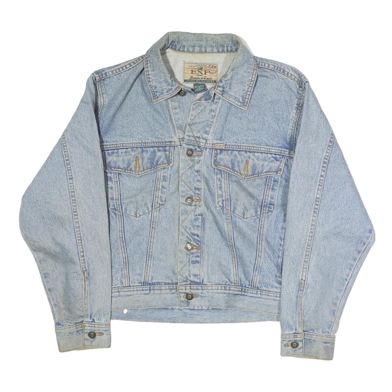 EXP Mens Blue Denim Jacket M Cotton Classic Button Closure Casual Denim Jacket