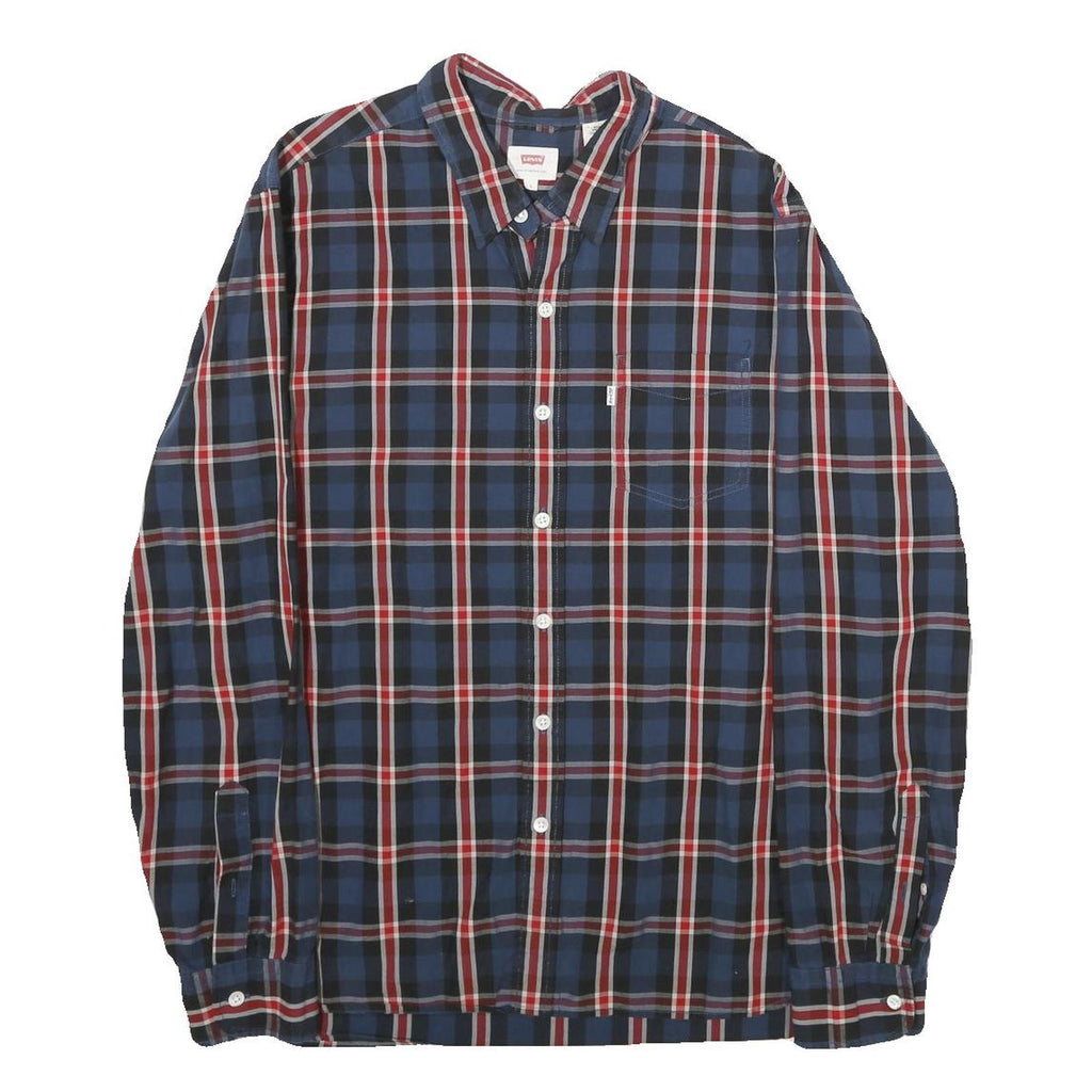 LEVI'S Mens Blue Red & White Check Shirt L Cotton Long Sleeve Casual Button