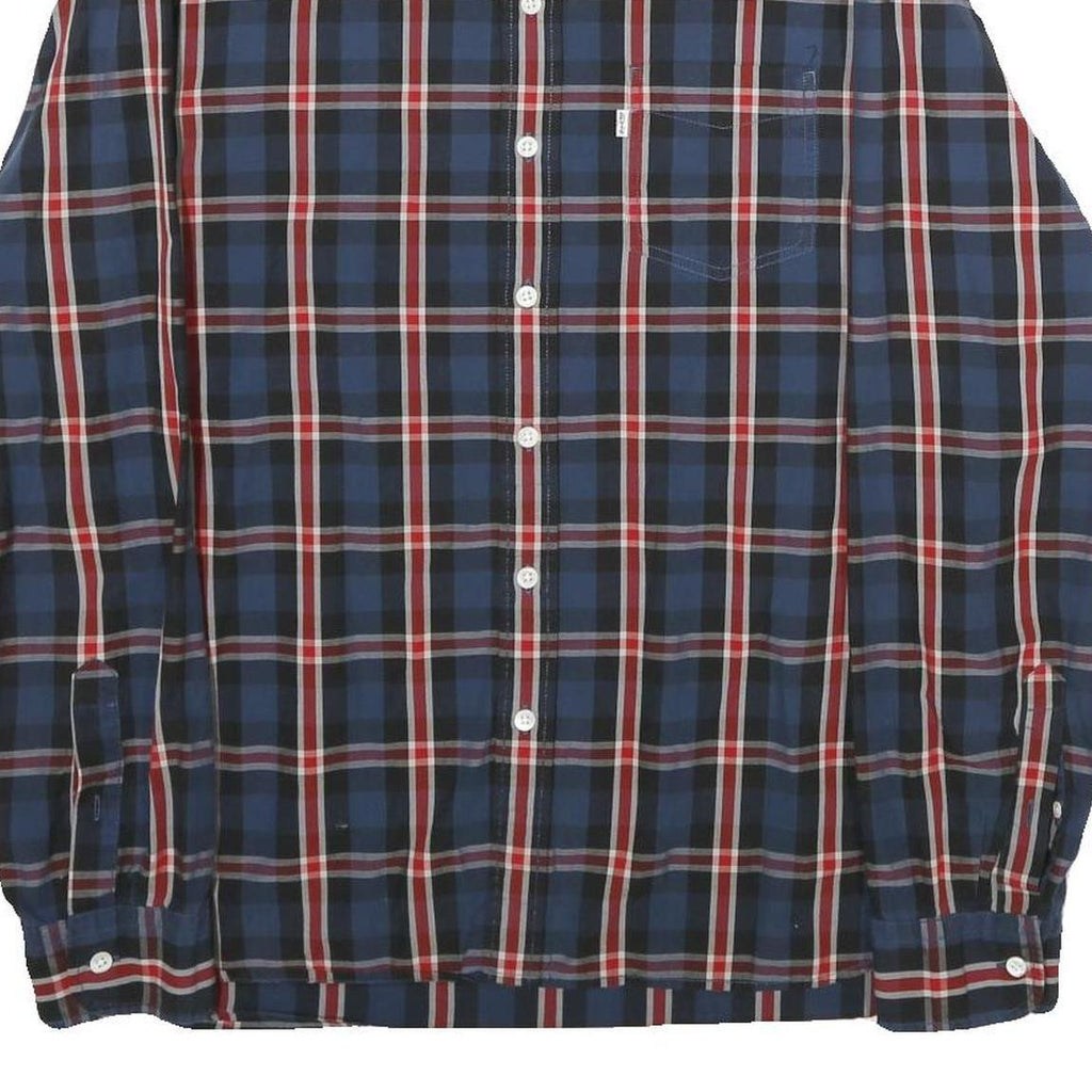 LEVI'S Mens Blue Red & White Check Shirt L Cotton Long Sleeve Casual Button