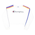 CHAMPION Womens White & Multi Colour Sweatshirt Crew Neck M Cotton Blend Stripe
