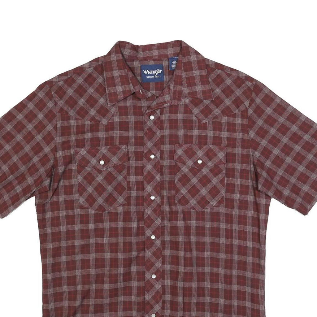 WRANGLER Mens Red & Grey Checked Short Sleeve Shirt M Casual Western Button