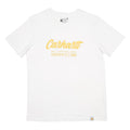 CARHARTT Womens White Yellow Logo Graphic T-Shirt S Short Sleeve Crew Neck
