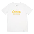 CARHARTT Womens White Yellow Logo Graphic T-Shirt S Short Sleeve Crew Neck