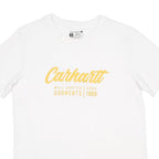 CARHARTT Womens White Yellow Logo Graphic T-Shirt S Short Sleeve Crew Neck