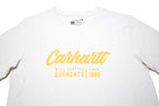 CARHARTT Womens White Yellow Logo Graphic T-Shirt S Short Sleeve Crew Neck
