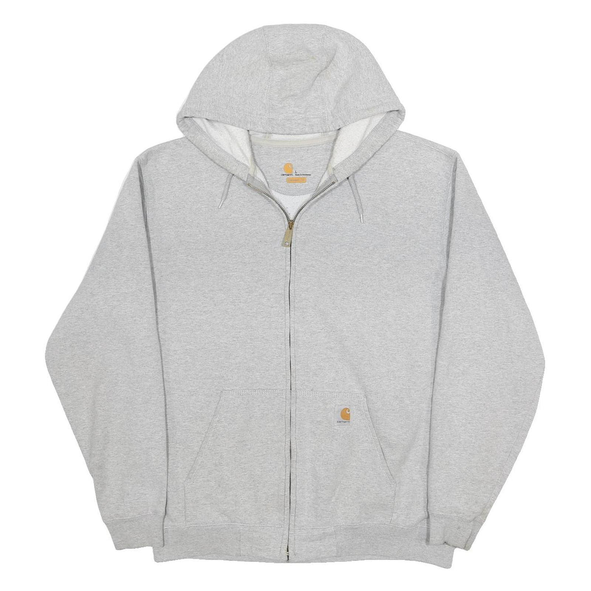 CARHARTT Mens Grey Hoodie L Full Zip Cotton Blend Casual Sweatshirt