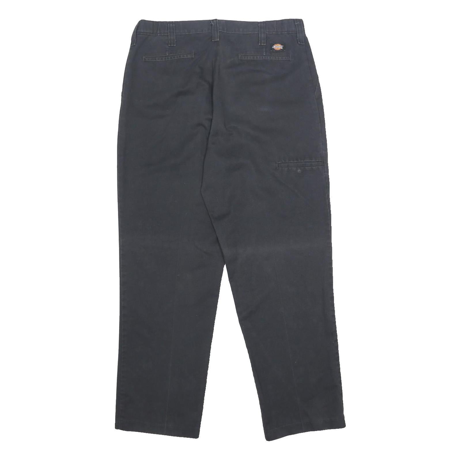 DICKIES Mens Relaxed Black Cotton Blend Trousers W36 L32 Workwear Straight Fit