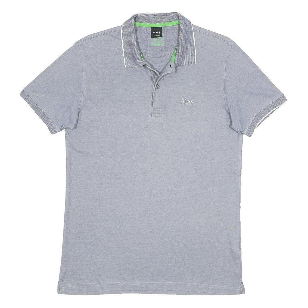 BOSS HUGO BOSS Mens Blue Short Sleeve Plain Polo Shirt L Cotton Casual