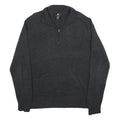 CALVIN KLEIN Mens Charcoal Grey Plain Pullover Jumper Zip Collar Cotton XL