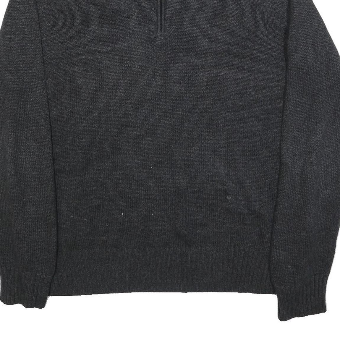 CALVIN KLEIN Mens Charcoal Grey Plain Pullover Jumper Zip Collar Cotton XL