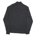 CALVIN KLEIN Mens Charcoal Grey Plain Pullover Jumper Zip Collar Cotton XL